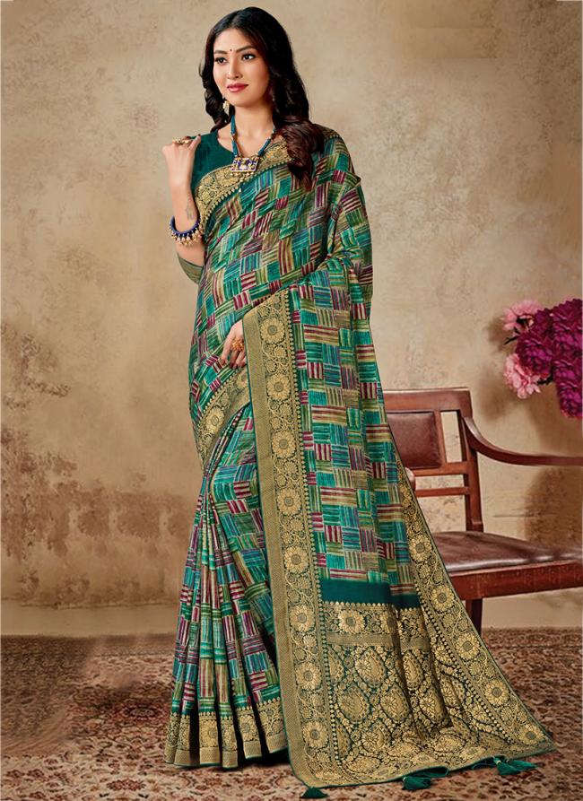 Green Pure Viscose Silk Festival Wear Digital Printed Saree