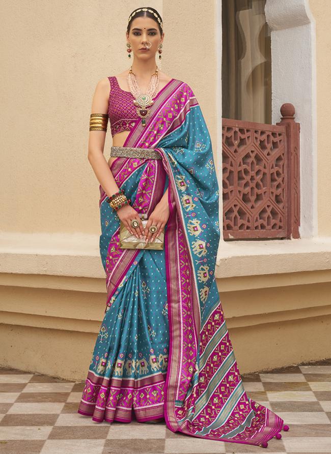 Turquoise Mercrized Sigma Silk Wedding Wear Zari Work Saree