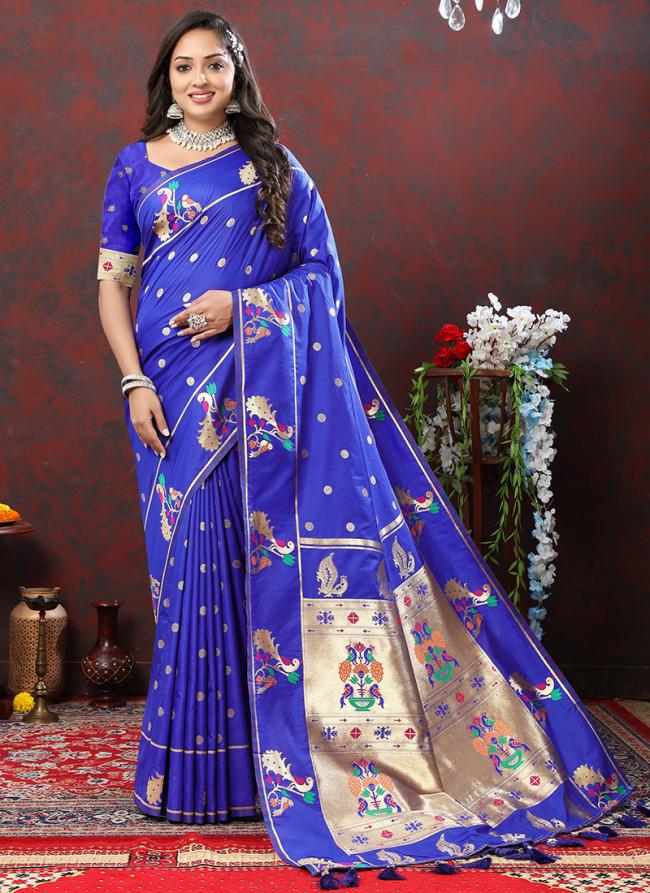 Blue Soft Silk Party Wear Zari Work Saree