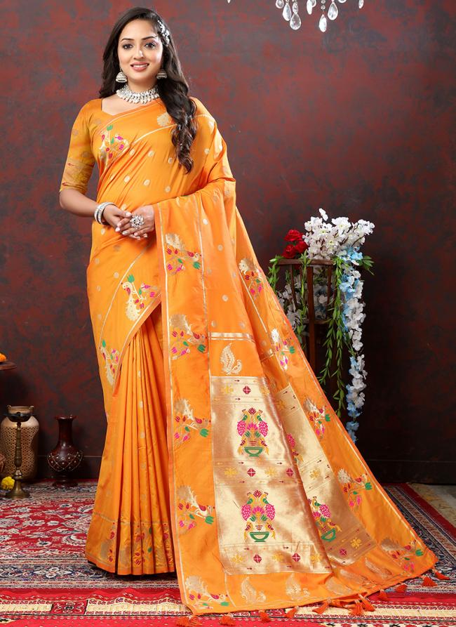 Orange Soft Silk Party Wear Zari Work Saree