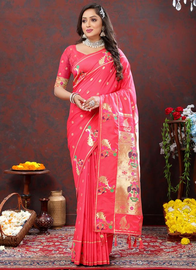 Pink Soft Silk Party Wear Zari Work Saree