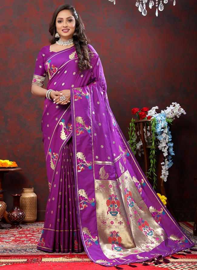 Purple Soft Silk Party Wear Zari Work Saree