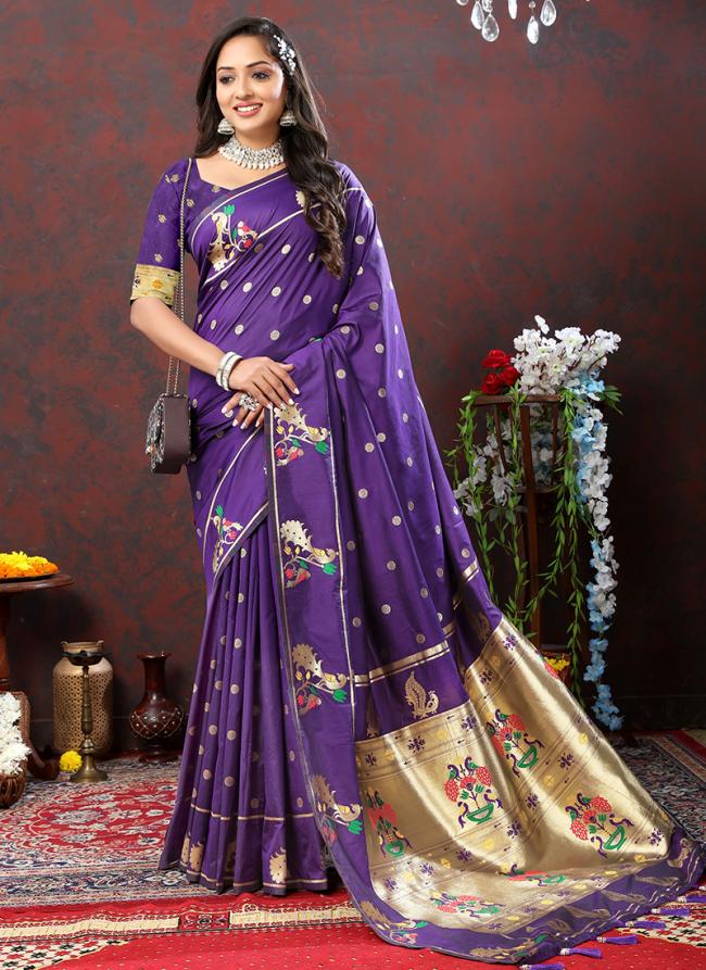 Purple Soft Silk Party Wear Zari Work Saree