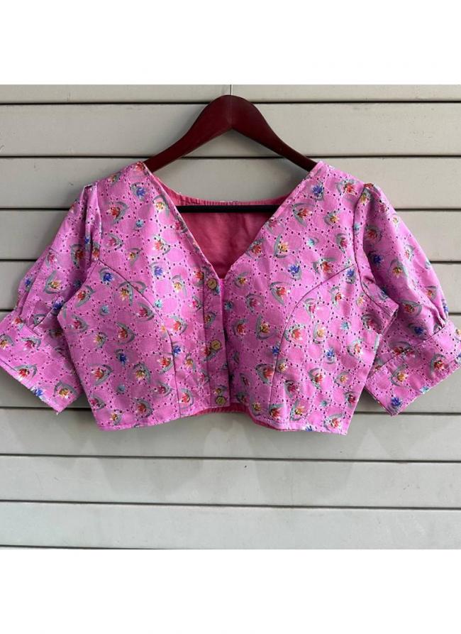 Pink Pure Cotton Party Wear Digital Printed Readymade Blouse