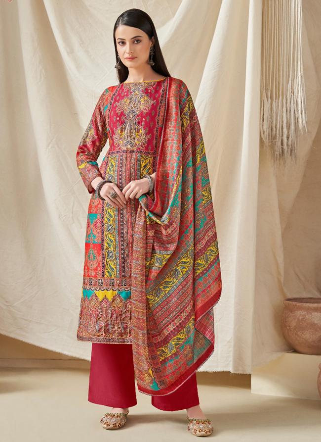 Red Pure Muslin Party Wear Digital Printed Salwaar Suit