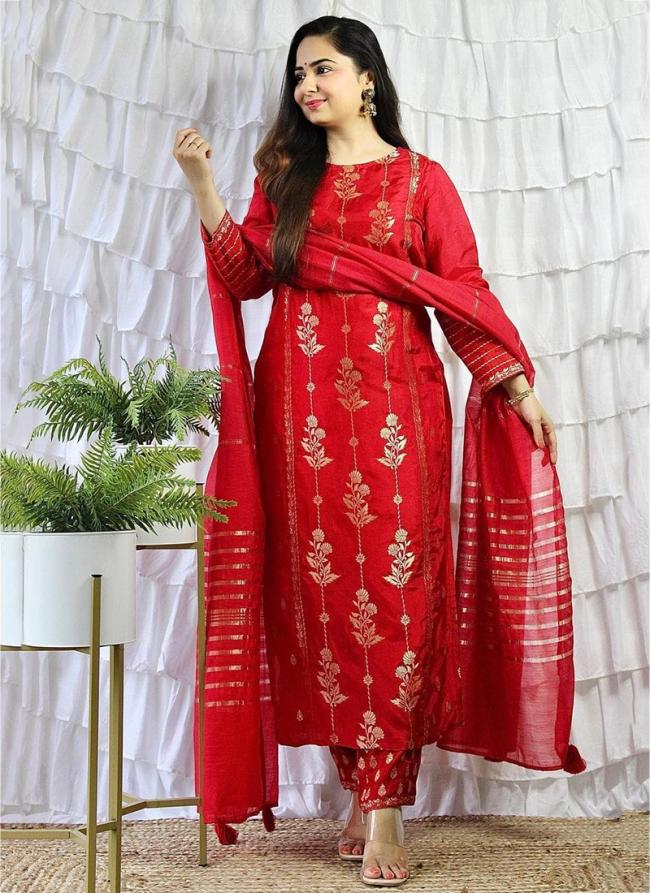 Red Rayon Party Wear Digital Printed Readymade Kurti With Pant And Dupatta