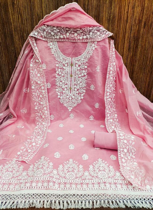 Pink Chanderi Modal Traditional Wear Embroidery Work Dress Material