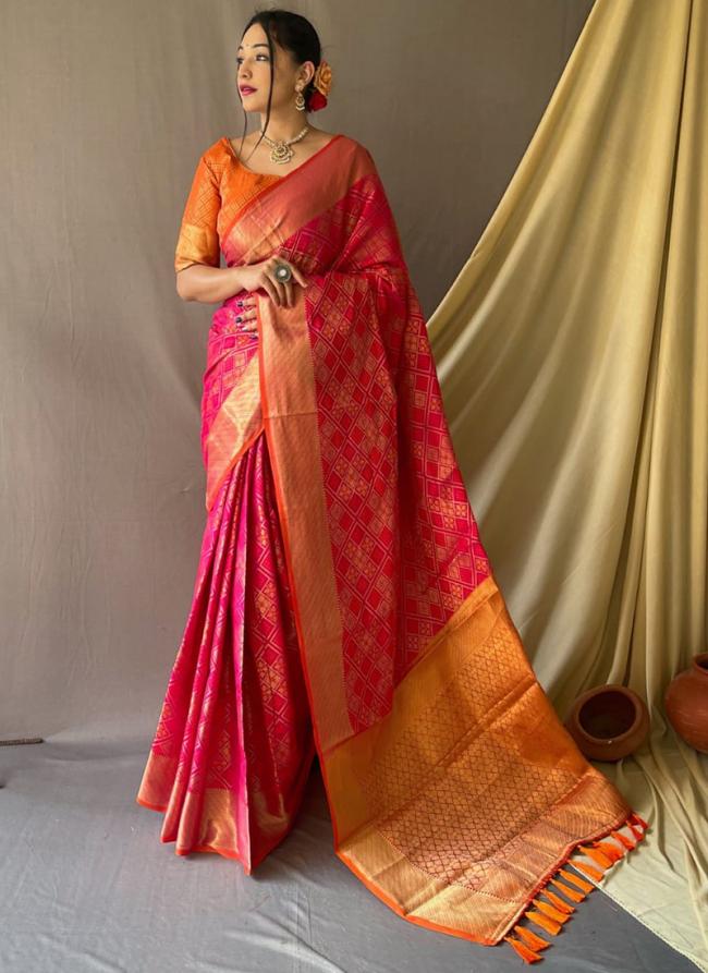 Rani Pink Patola Silk Party Wear Weaving Saree