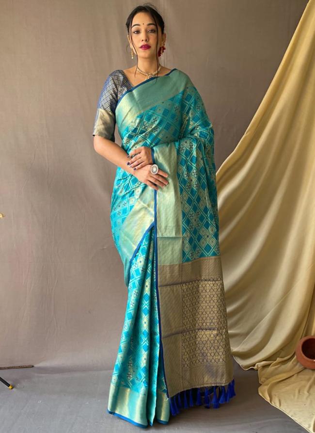 Sky Blue Patola Silk Party Wear Weaving Saree