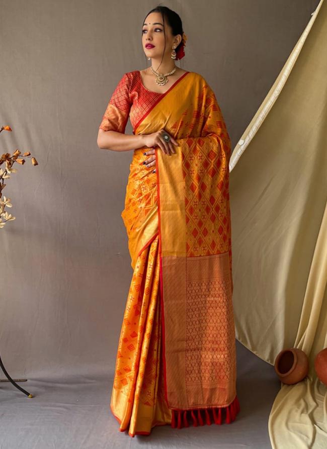 Yellow Patola Silk Party Wear Weaving Saree