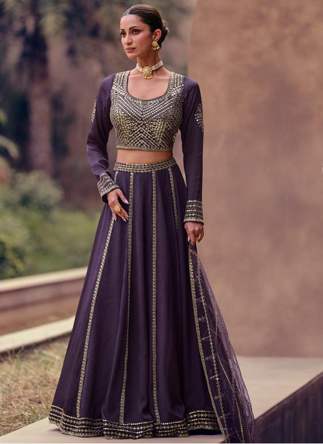 Purple Chinnon Silk Wedding Wear Embroidery Work Lehenga Choli