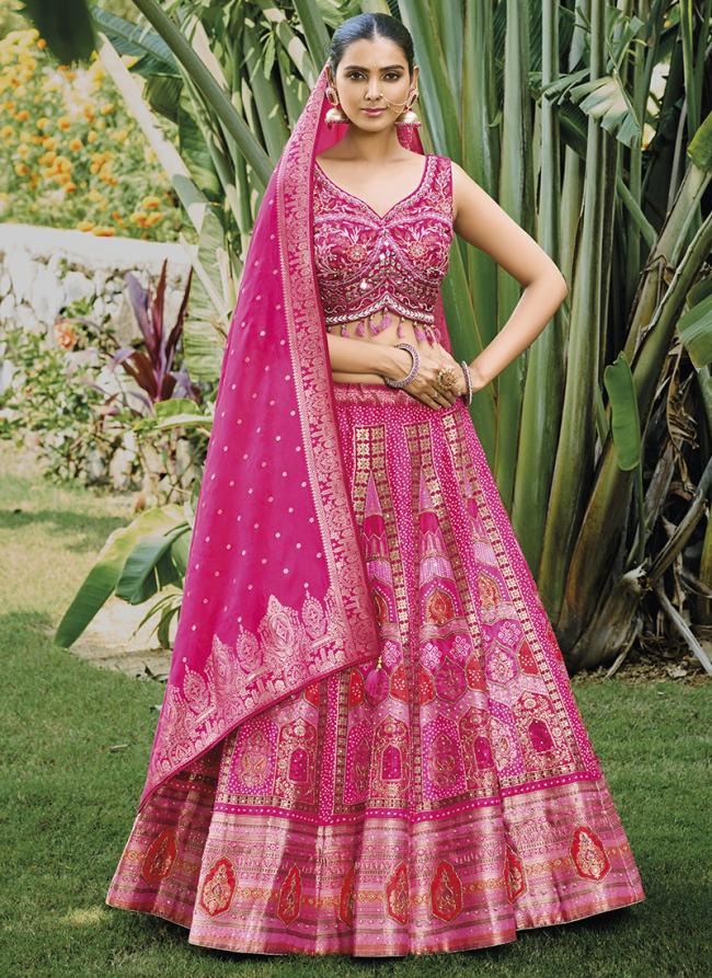 Rani Pink Silk Wedding Wear Embroidery Work Ready To Wear Lehenga