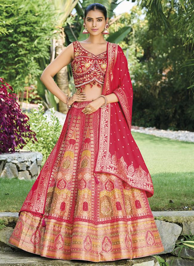 Red Silk Wedding Wear Embroidery Work Ready To Wear Lehenga