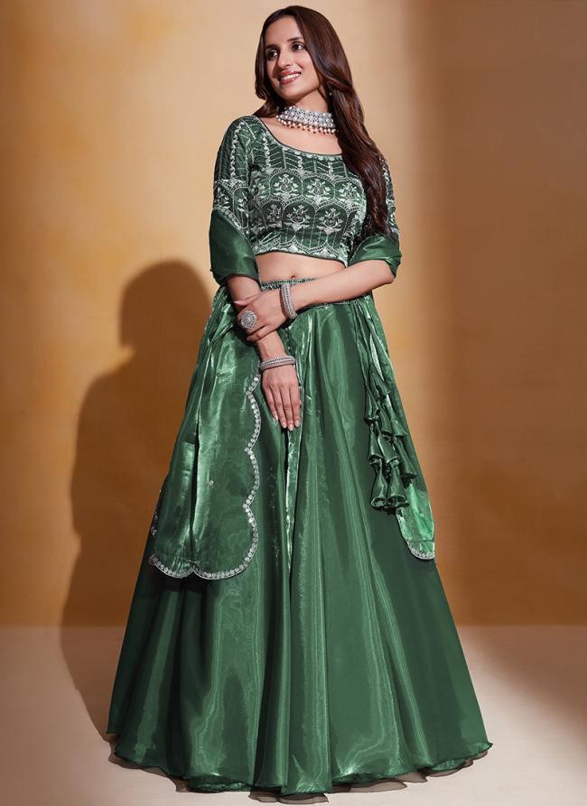 Green Organza Silk Wedding Wear Embroidery Work Lehenga Choli