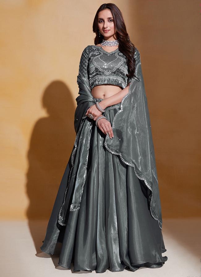 Grey Organza Silk Wedding Wear Embroidery Work Lehenga Choli