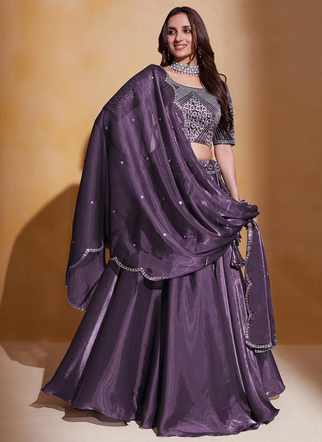 Purple Organza Silk Wedding Wear Embroidery Work Lehenga Choli