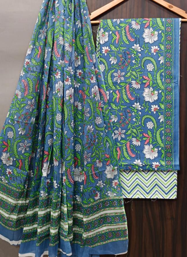 Sky Blue Cotton Traditional Wear Digital Printed Salwaar Suit