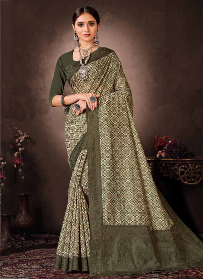 Green Chanderi Silk Festival Wear Digital Printed Saree