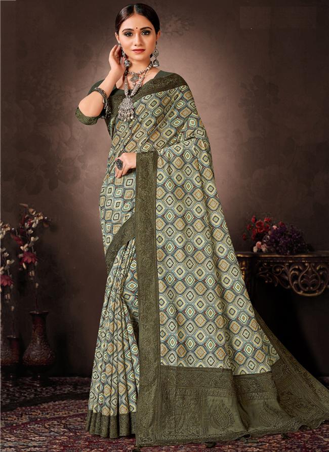 Green Chanderi Silk Festival Wear Digital Printed Saree