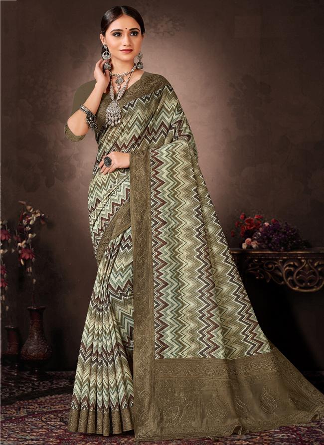 Green Chanderi Silk Festival Wear Digital Printed Saree