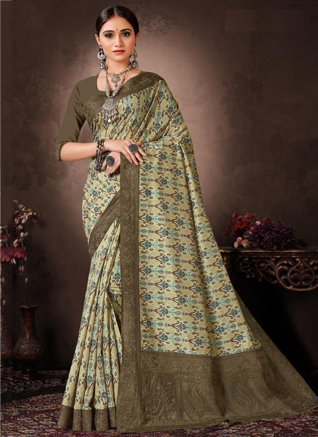 Green Chanderi Silk Festival Wear Digital Printed Saree