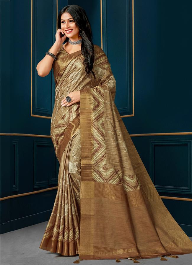 Brown Kotha Silk Festival Wear Digital Printed Saree