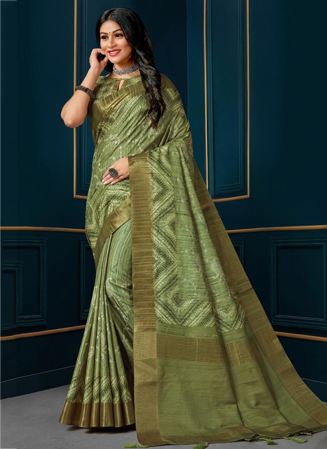 Green Kotha Silk Festival Wear Digital Printed Saree