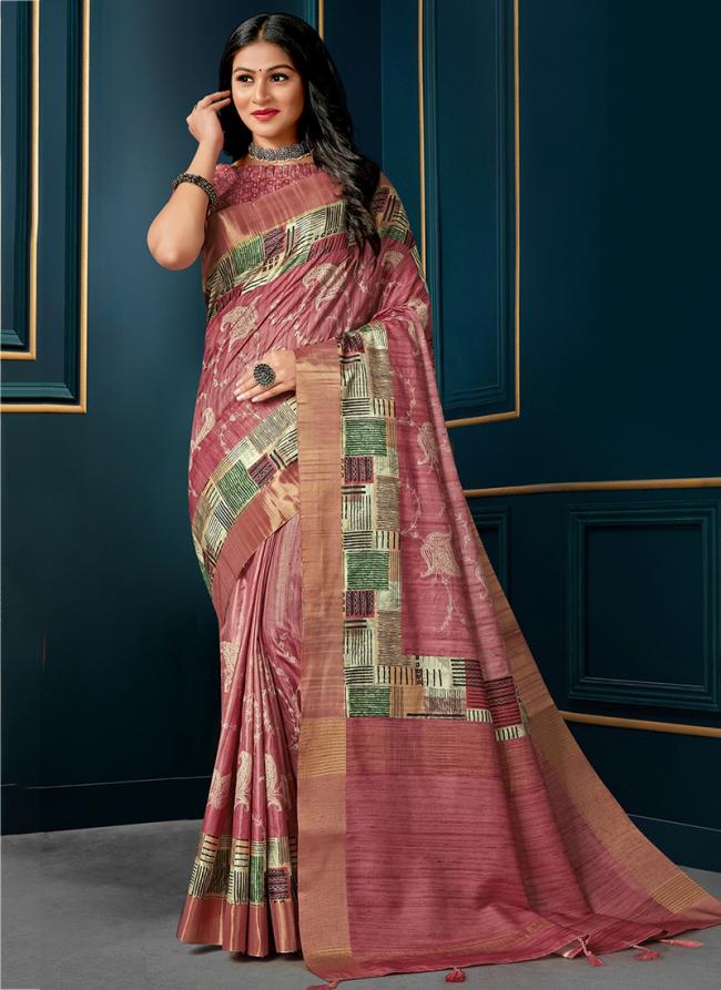 Pink Kotha Silk Festival Wear Digital Printed Saree