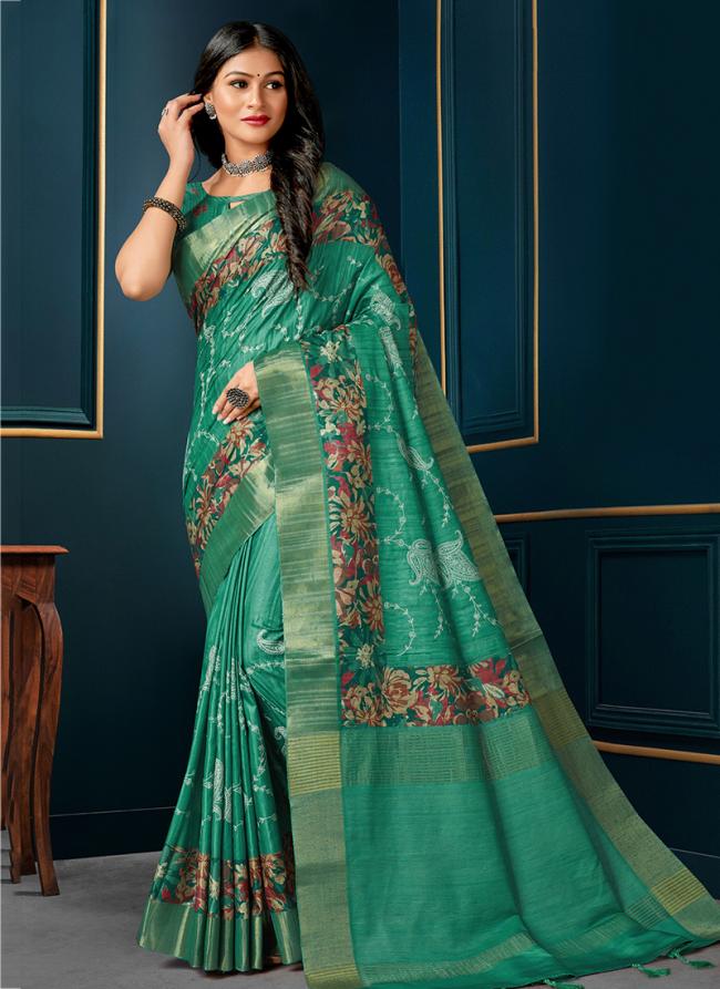 Sky Blue Kotha Silk Festival Wear Digital Printed Saree