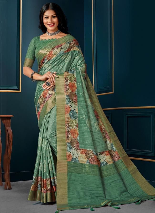 Green Kotha Silk Festival Wear Digital Printed Saree