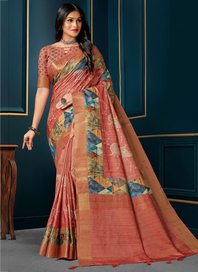 Pink Kotha Silk Festival Wear Digital Printed Saree