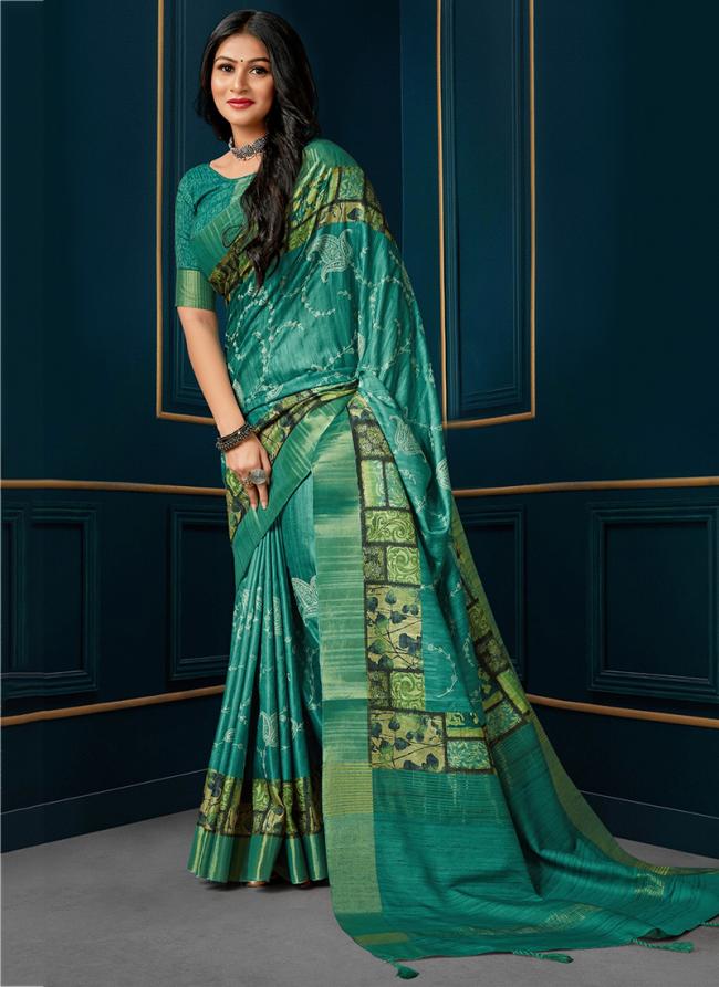 Sky Blue Kotha Silk Festival Wear Digital Printed Saree