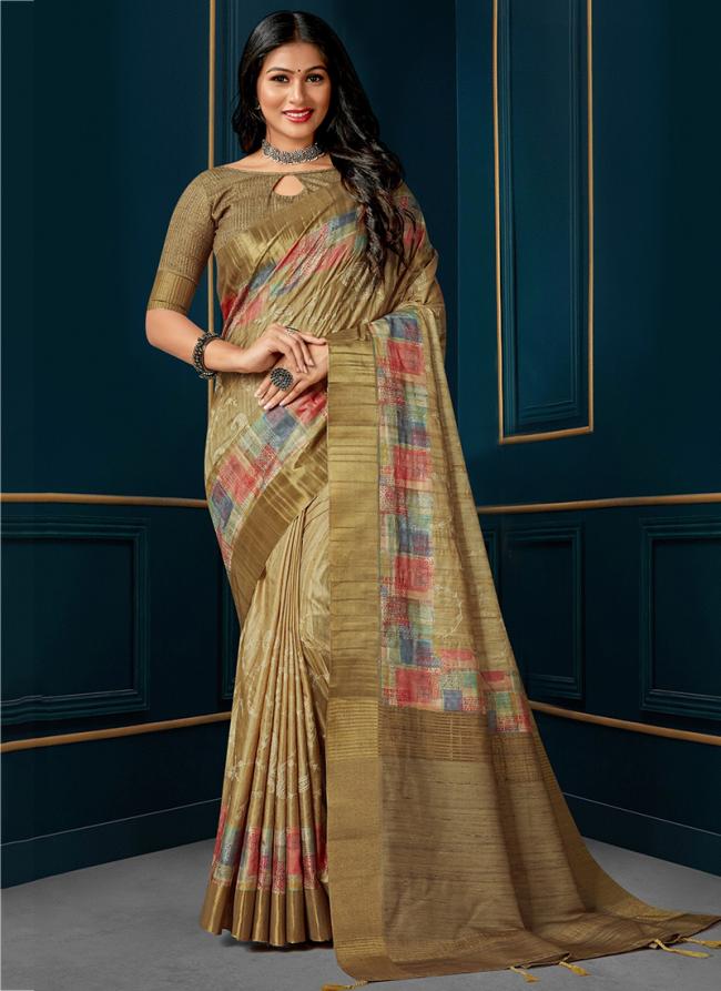 Yellow Kotha Silk Festival Wear Digital Printed Saree