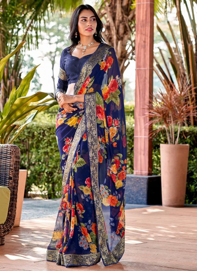 Blue Heavy Weightless Festival Wear Digital Printed Saree