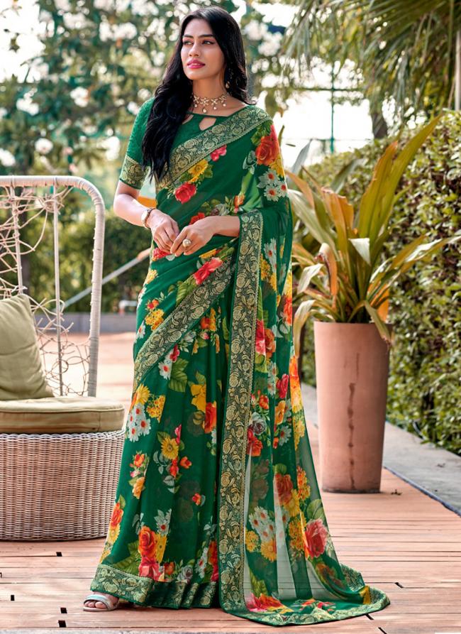 Green Heavy Weightless Festival Wear Digital Printed Saree