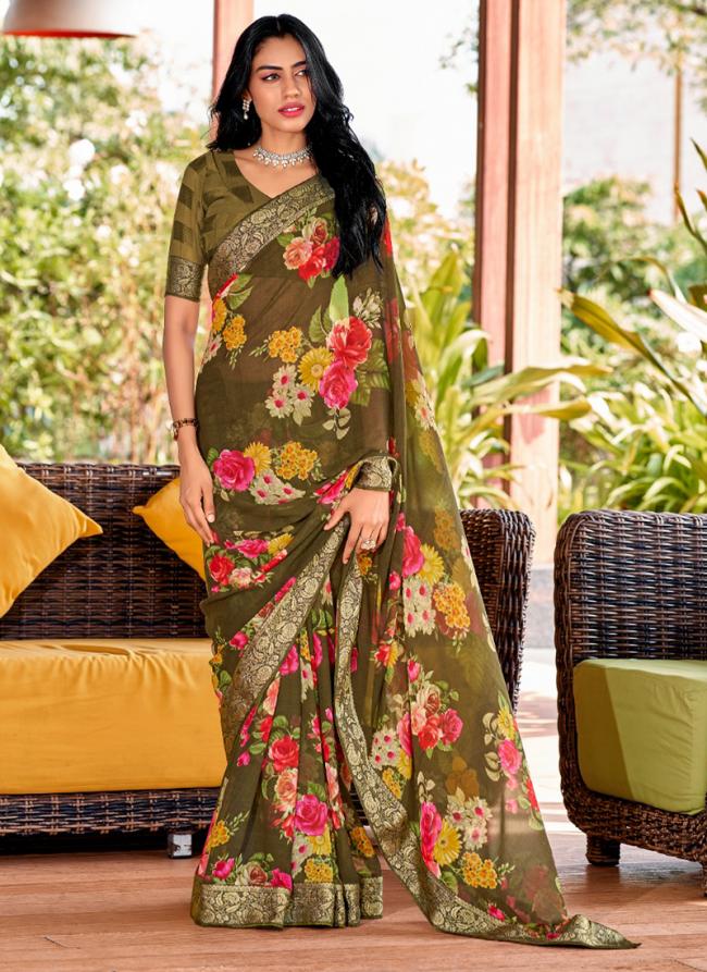 Green Heavy Weightless Festival Wear Digital Printed Saree