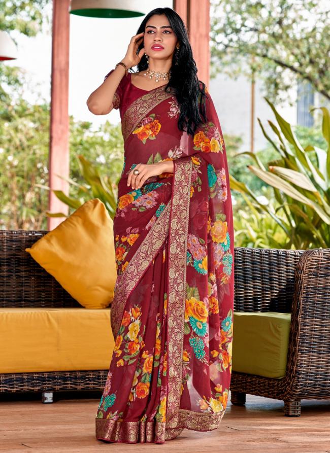 Maroon Heavy Weightless Festival Wear Digital Printed Saree