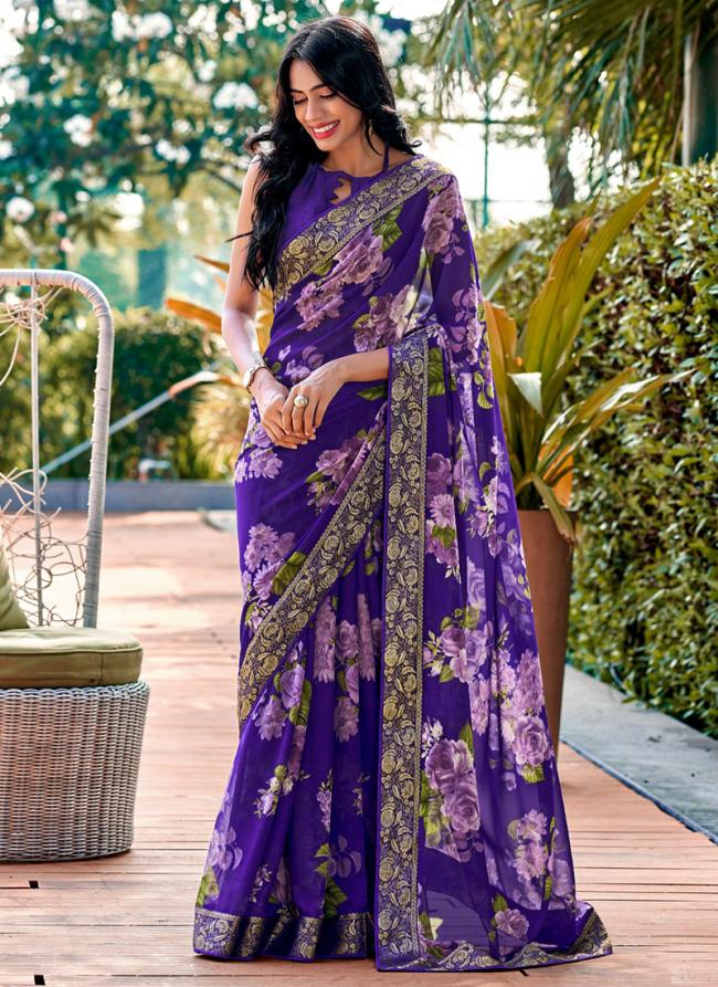 Purple Heavy Weightless Festival Wear Digital Printed Saree