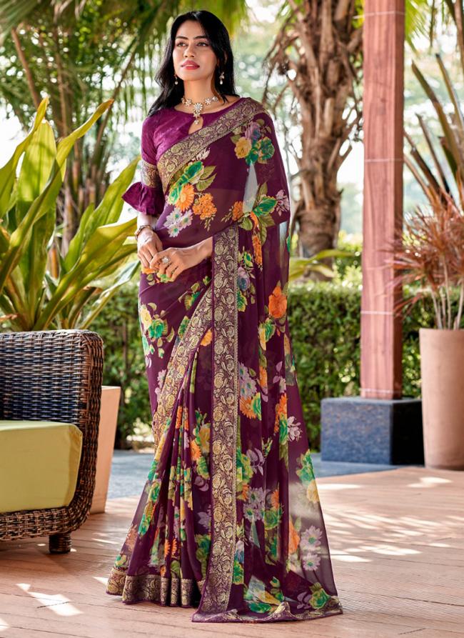 Wine Heavy Weightless Festival Wear Digital Printed Saree