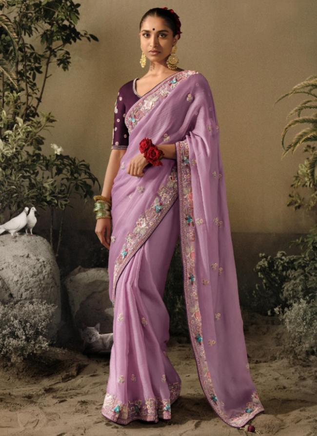 Pink Pure Fancy Party Wear Embroidery Work Saree