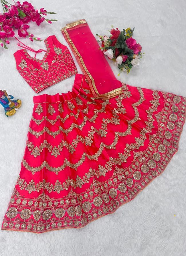 Pink Heavy Mono Net Wedding Wear Embroidery Work Readymade Kids Lehenga Choli