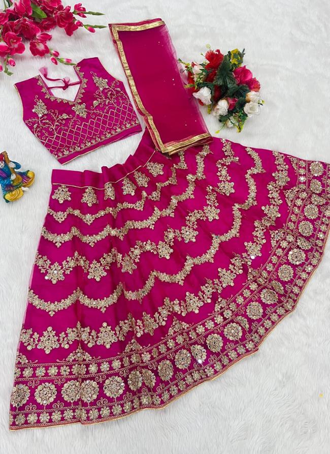 Rani Pink Heavy Mono Net Wedding Wear Embroidery Work Readymade Kids Lehenga Choli