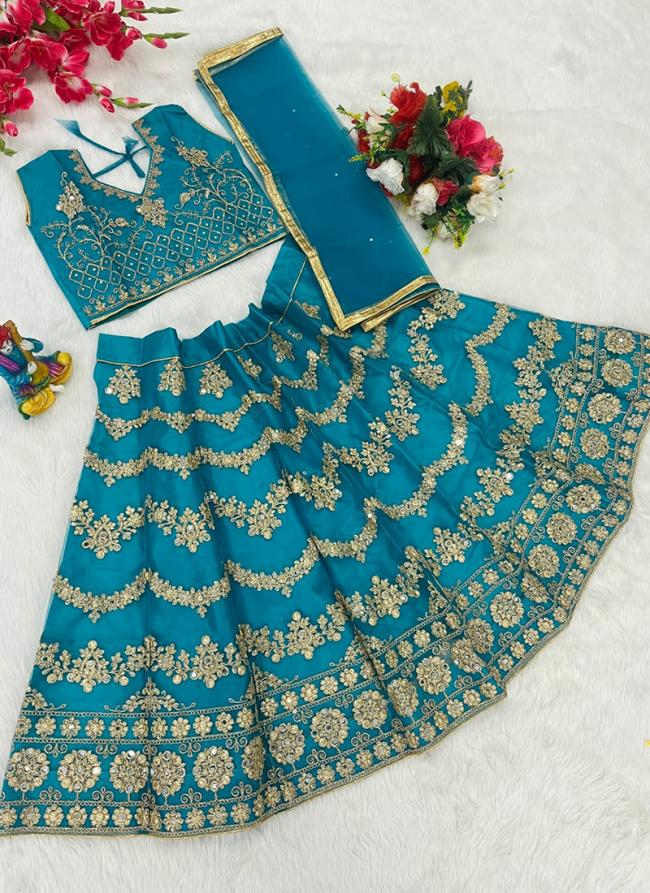 Sky Blue Heavy Mono Net Wedding Wear Embroidery Work Readymade Kids Lehenga Choli