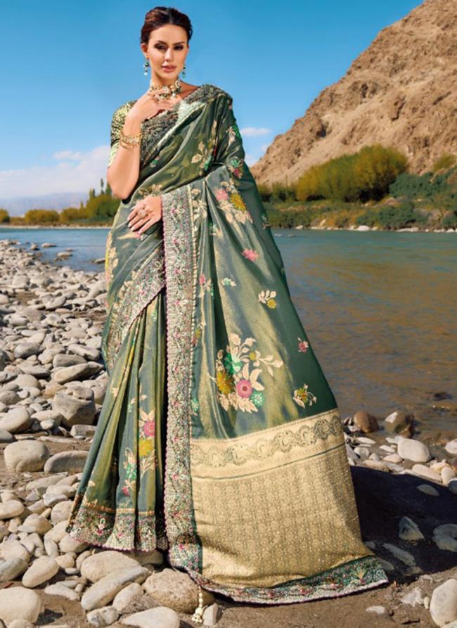 Green Pure zari Party Wear Digital Printed Saree