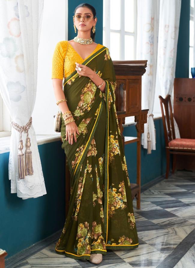 Green Heavy WEightless Party Wear Digital Printed Saree