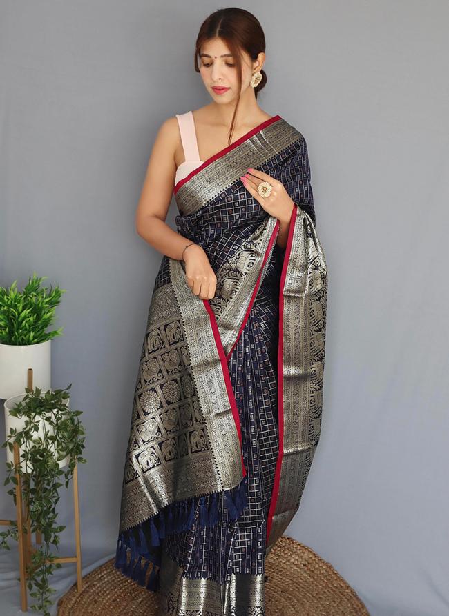 Black Silk Traditional Wear Weaving Readymade Saree