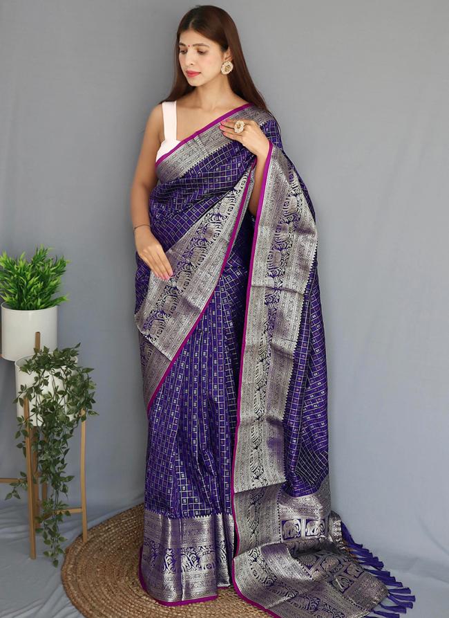 Blue Silk Traditional Wear Weaving Readymade Saree