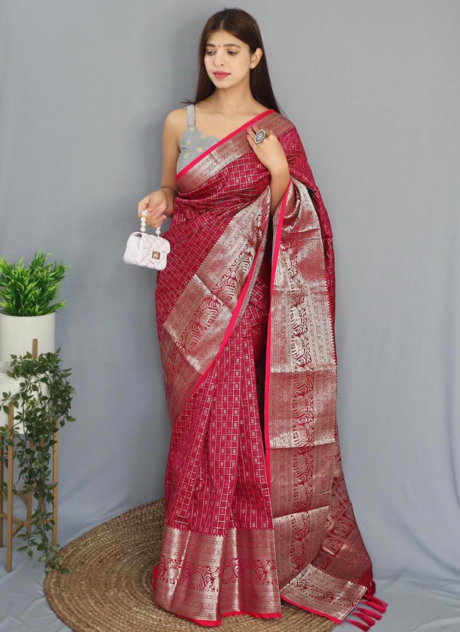 Pink Silk Traditional Wear Weaving Readymade Saree