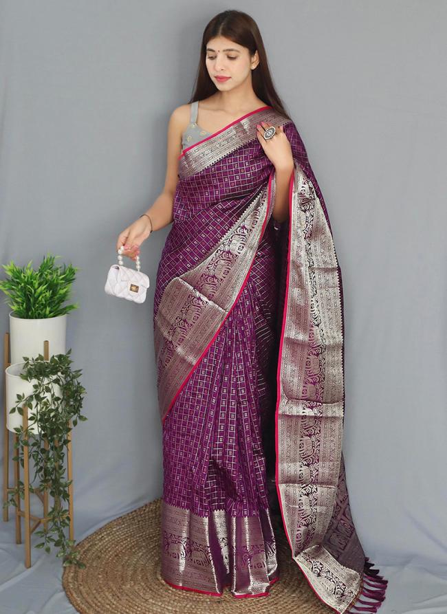 Purple Silk Traditional Wear Weaving Readymade Saree