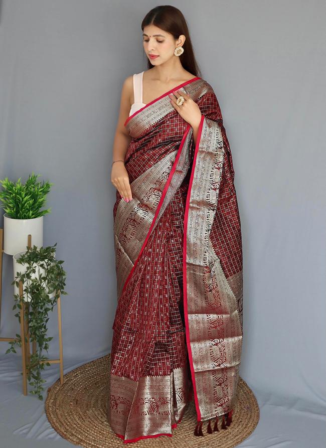 Red Silk Traditional Wear Weaving Readymade Saree